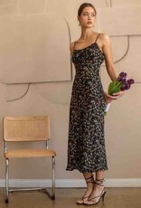 Floral Ruched Bust Midi Dress - Black