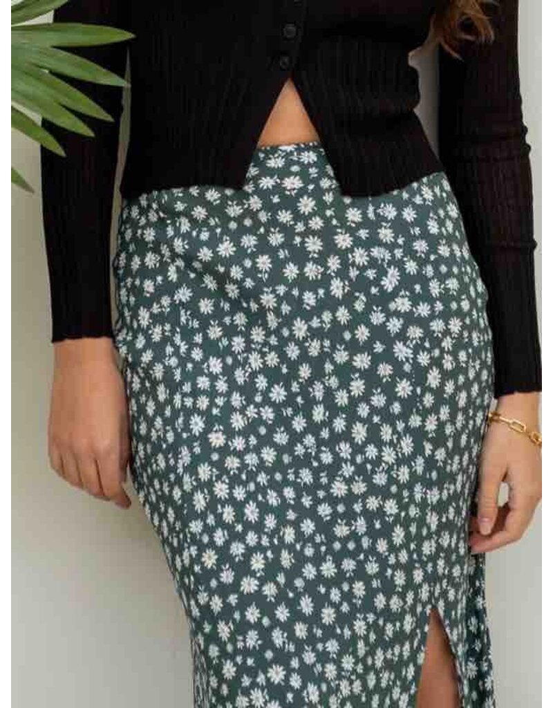 Floral Side Slit Skirt - Hunter Green