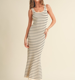 Striped Sleeveless Knitted Long Dress - Cream/Black