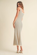 Striped Sleeveless Knitted Long Dress - Cream/Black