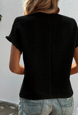Textured Ruffle Short Sleeve Blouse - Black