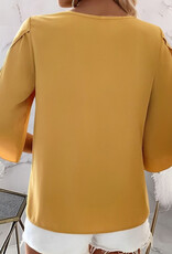 Asymmetric Petal Sleeve Blouse - Yellow