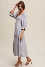 Floral Embroidery Puff Sleeve Maxi Dress - Steele Blue