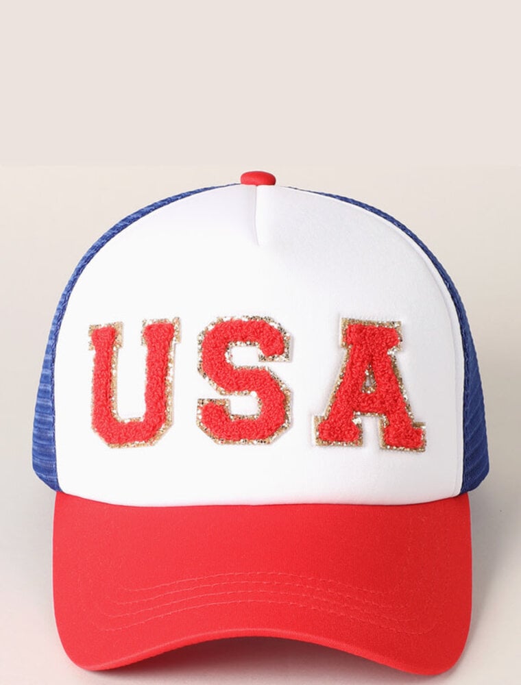 USA Letter Chenille Patch Trucker Hat