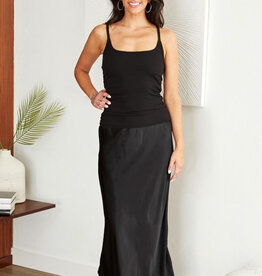 Silk Straight Maxi Skirt - Black