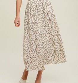 Floral Buttoned Midi Skirt - Cream