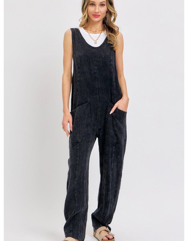 Mineral Washed Jumpsuit - Black