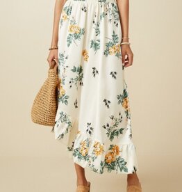 Romantic Floral Bubble Hem Satin Midi Skirt