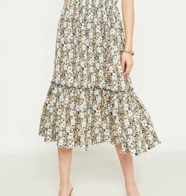 Floral Pleated Ruffled Skirt - Green