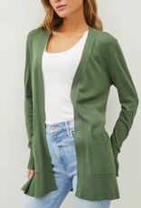 Essential Open Front Knit Cardigan - Green Ivy