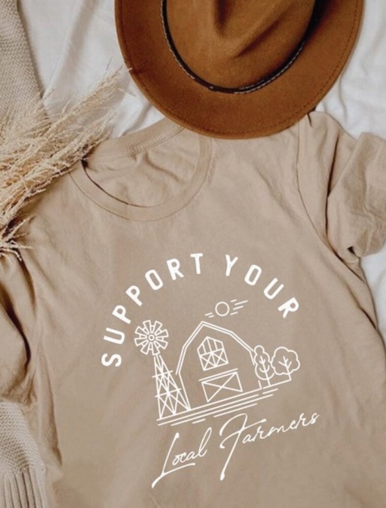 Support Your Local Farmers Graphic Tee - Tan