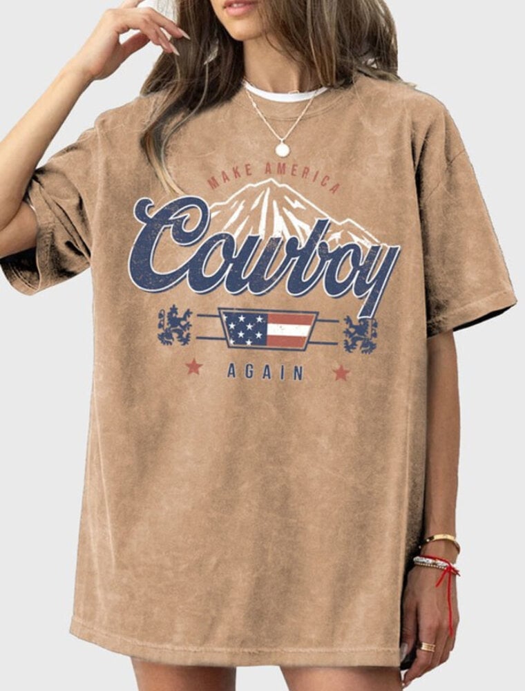 Make America Cowboy Again Graphic Tee - Mineral Taupe