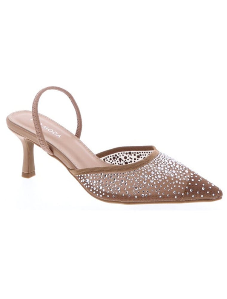 Betty Rhinestone Slingback Kitten Heel - Camel