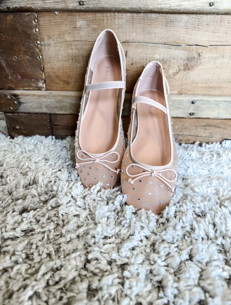 Marie Rhinestone Flat - Nude