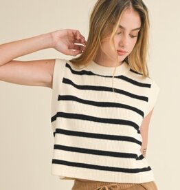 Striped Pattern Sweater Vest - Cream/Black