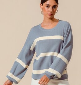 Wide Stripe Pullover Sweater - Dusty Blue