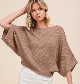 Dolman Boat Neck Sweater Top - Mocha