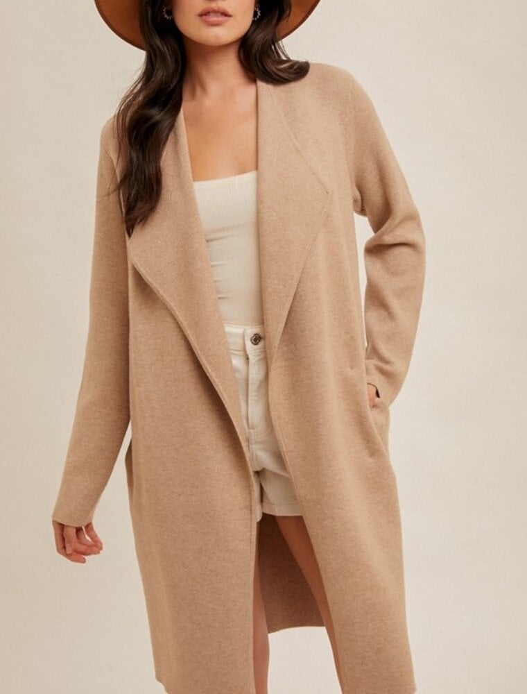 Drape Collar Longline Cardigan - Taupe