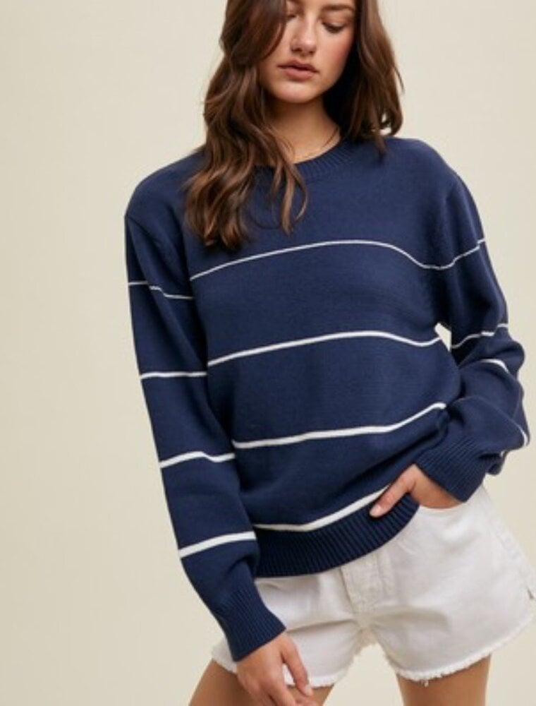 Striped Lightweight Sweater - Navy/White