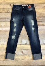 Distressed Cuffed Dark Denim