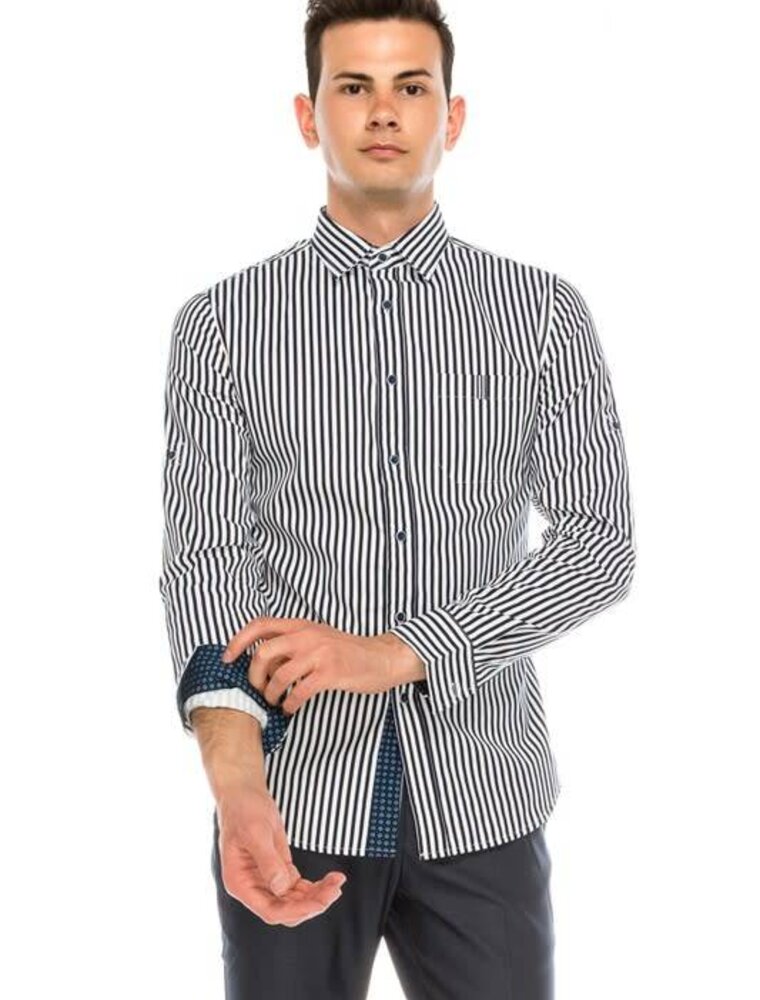 Blue and White Striped Button Up Top