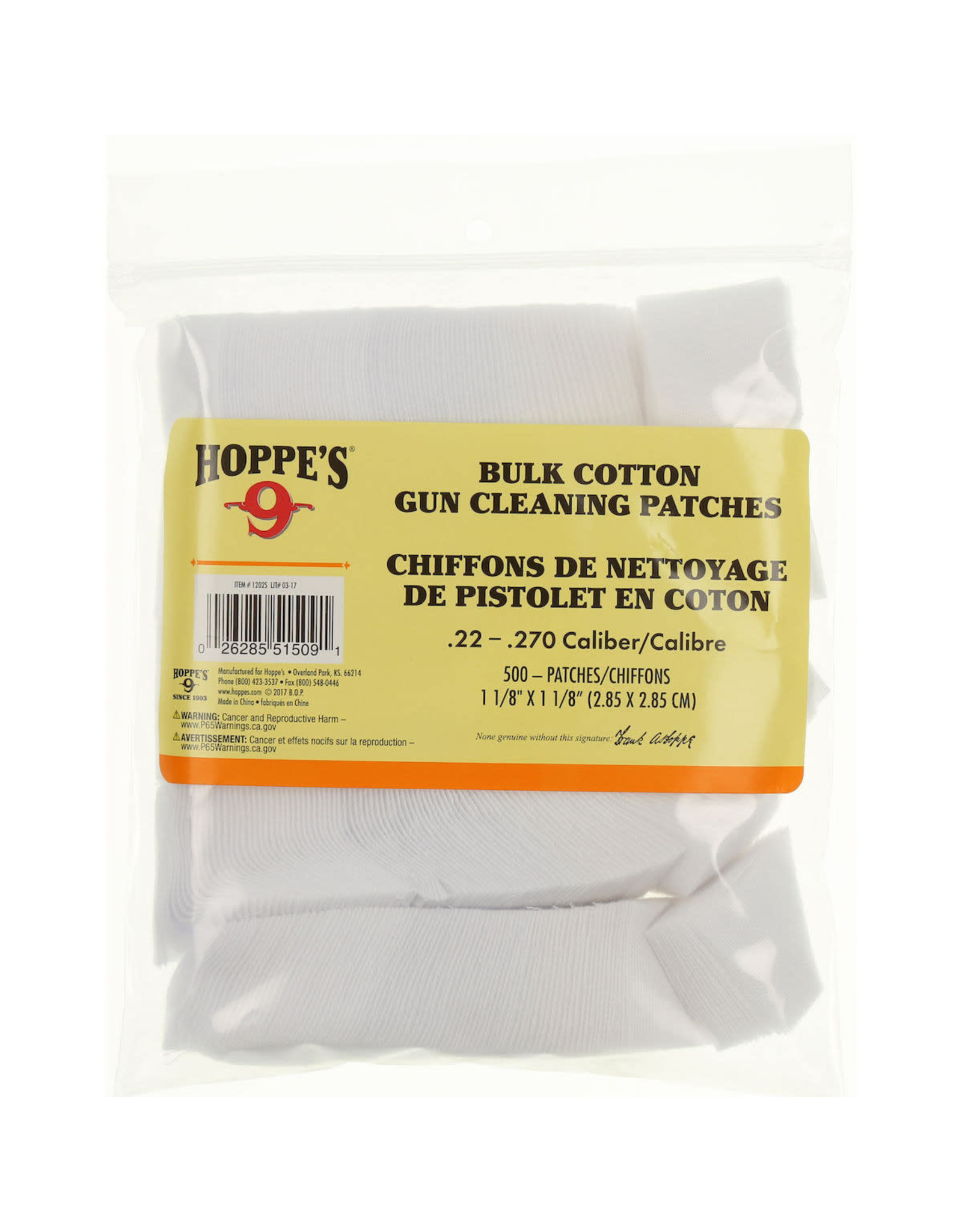 Hoppe's Hoppe's Bulk Cotton Gun Cleaning Patches ..22-.270 - 500 pack
