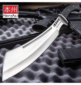 Honshu Honshu Boshin Parang With Leather Belt Sheath - 7Cr13 Stainless Steel Blade, Thru-Holes, Molded TPR Handle, Lanyard Hole - Length 19 1/2”