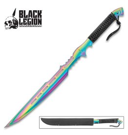 Black Legion Black Legion Atlantis Fantasy Sword With Sheath - One-Piece Stainless Steel Construction, Rainbow Titanium Coating, Black Cord-Wrap - Length 28”