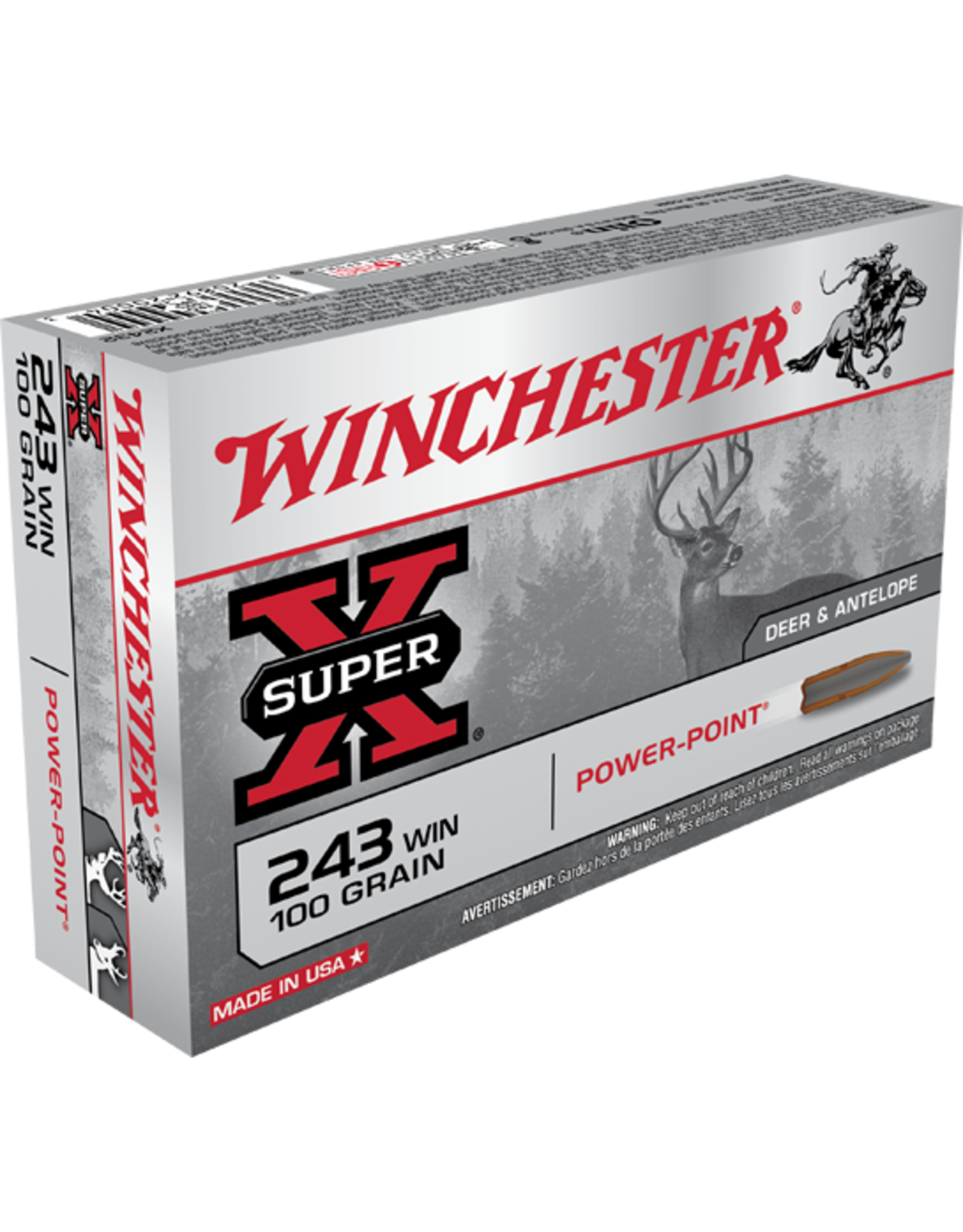 Winchester Winchester X2432 Super-X Rifle Ammo 243 , Power-Point, 100 Grains, 2960 fps, 20, Boxed