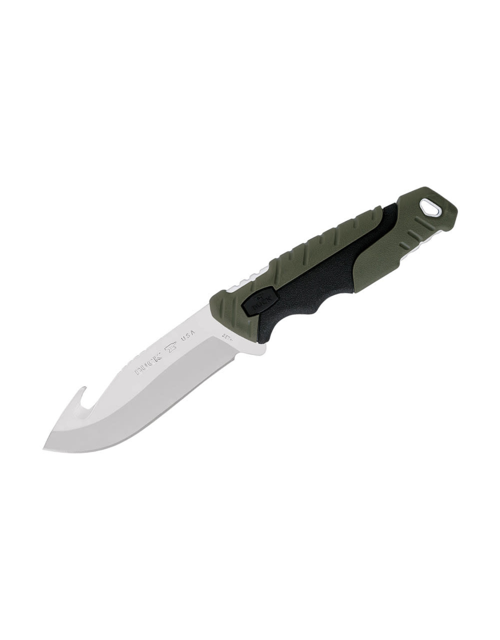 Buck Knives Buck 657 Large Pursuit Fixed Blade Knife 4.25" 420HC Stainless Steel Guthook, Green GRN and Rubber Handles, Nylon Sheath - 11890