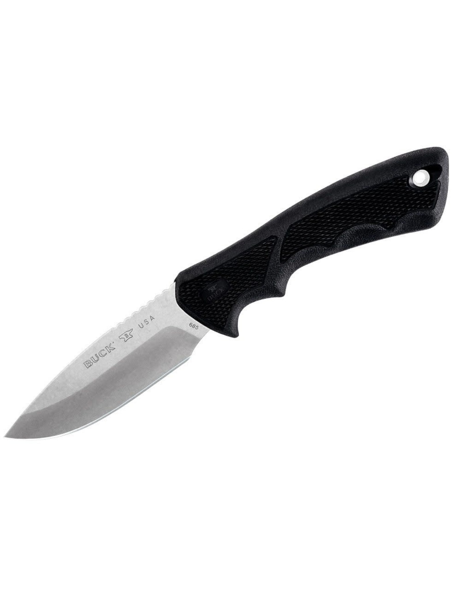 Buck Knives Buck 685 BuckLite MAX II Large Hunting Knife 4" Plain Blade, Black Rubberized Handles, Polyester Sheath - 11559