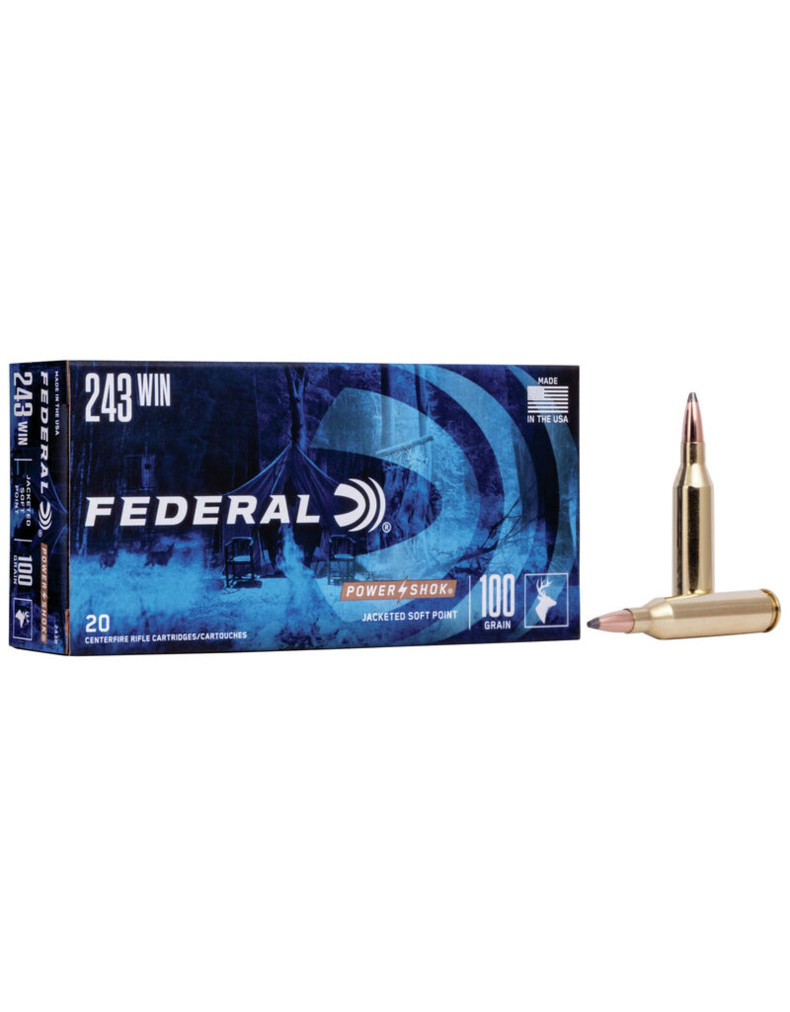 Federal Federal 243B Power-Shok Rifle Ammo 243 WIN, SP, 100 Grains, 2960 fps, 20, Boxed