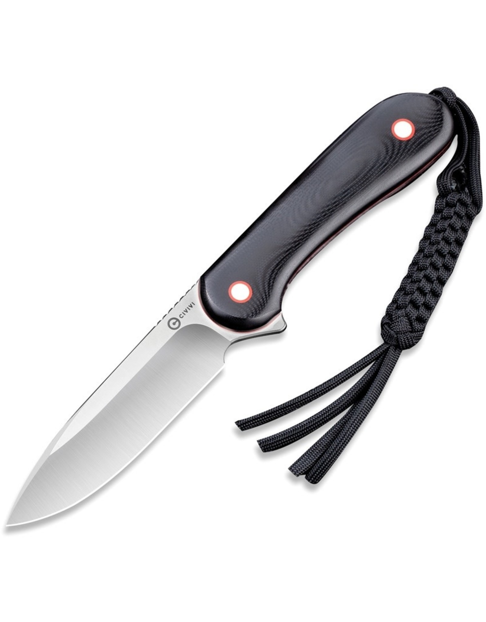 Civivi CIVIVI Knives C2104A Elementum Fixed Blade Knife 3.98" 10Cr15CoMoV Satin Blade, Contoured Black G10 Handles, Leather Sheath