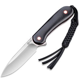 Civivi CIVIVI Knives C2104A Elementum Fixed Blade Knife 3.98" 10Cr15CoMoV Satin Blade, Contoured Black G10 Handles, Leather Sheath