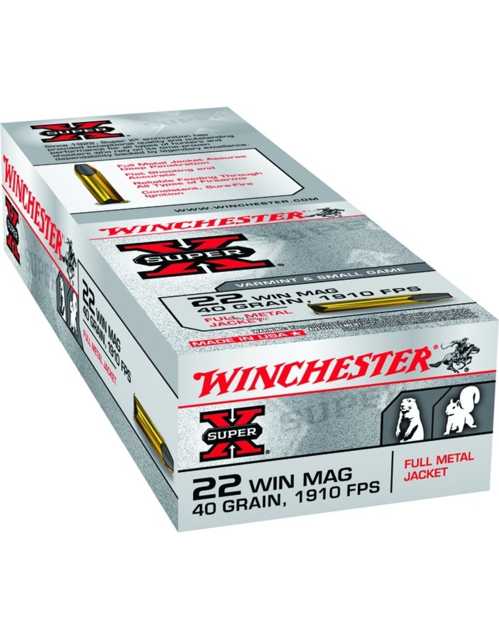 Winchester Winchester Super-X Rimfire Ammo 22 MAG, FMJ, 40 Grains, 1910 fps, 50 Rounds, Boxed