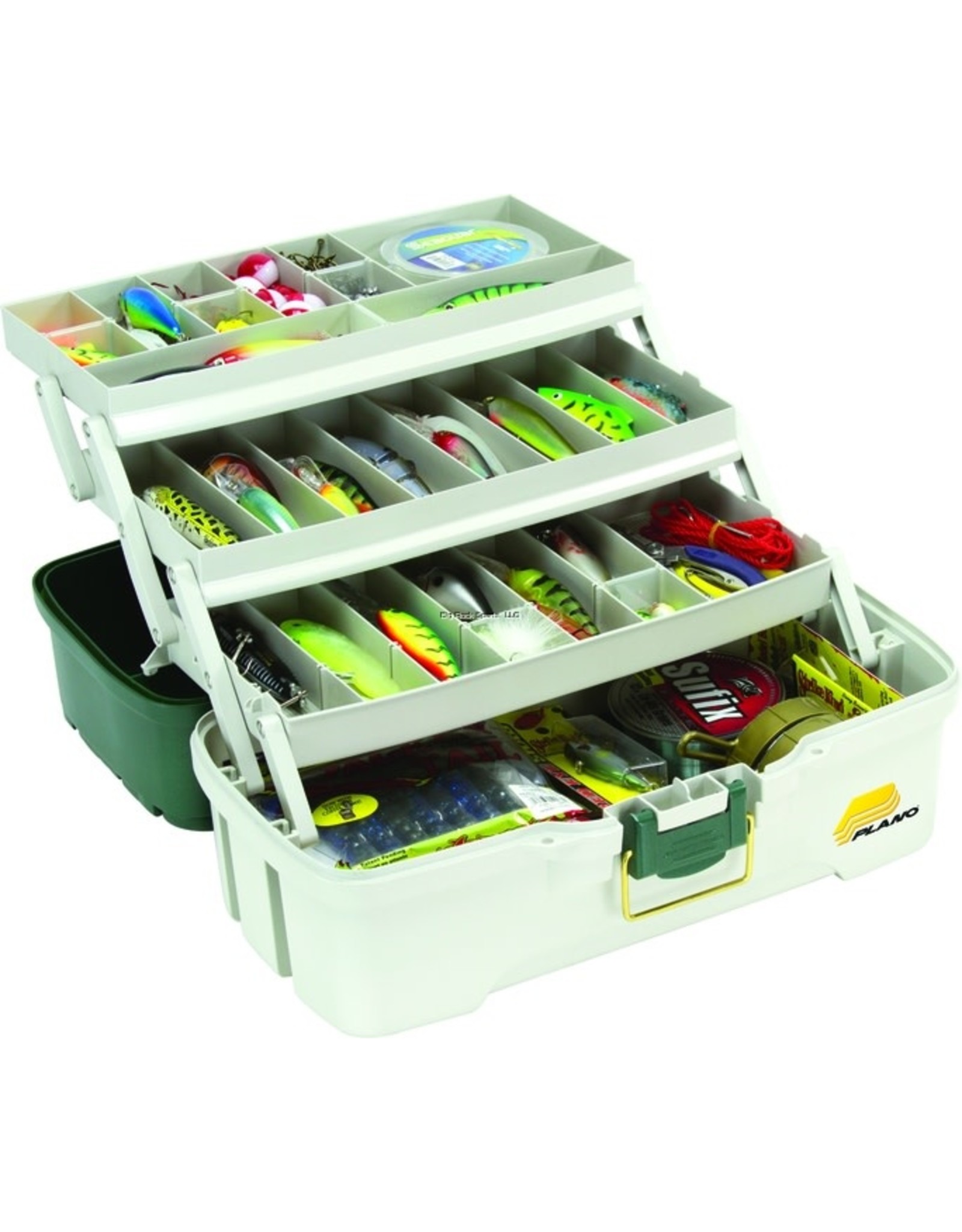 Plano Plano 620306 3 Tray Tackle Box w/Dual Top Access Grn Met/Off White