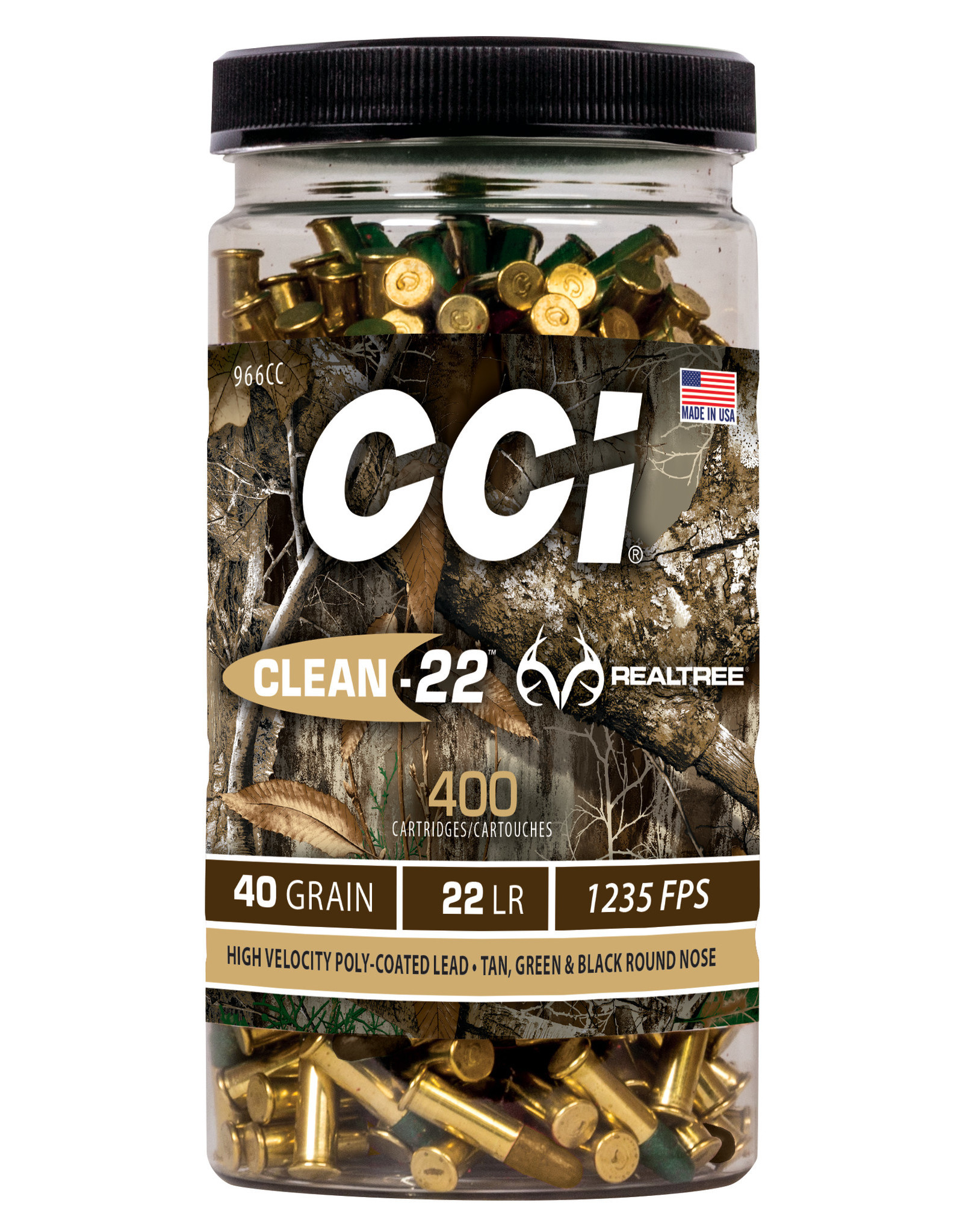 CCI CCI CLEAN-22 REALTREE 22LR 40GR POLY COATED 400CT BOTTLE