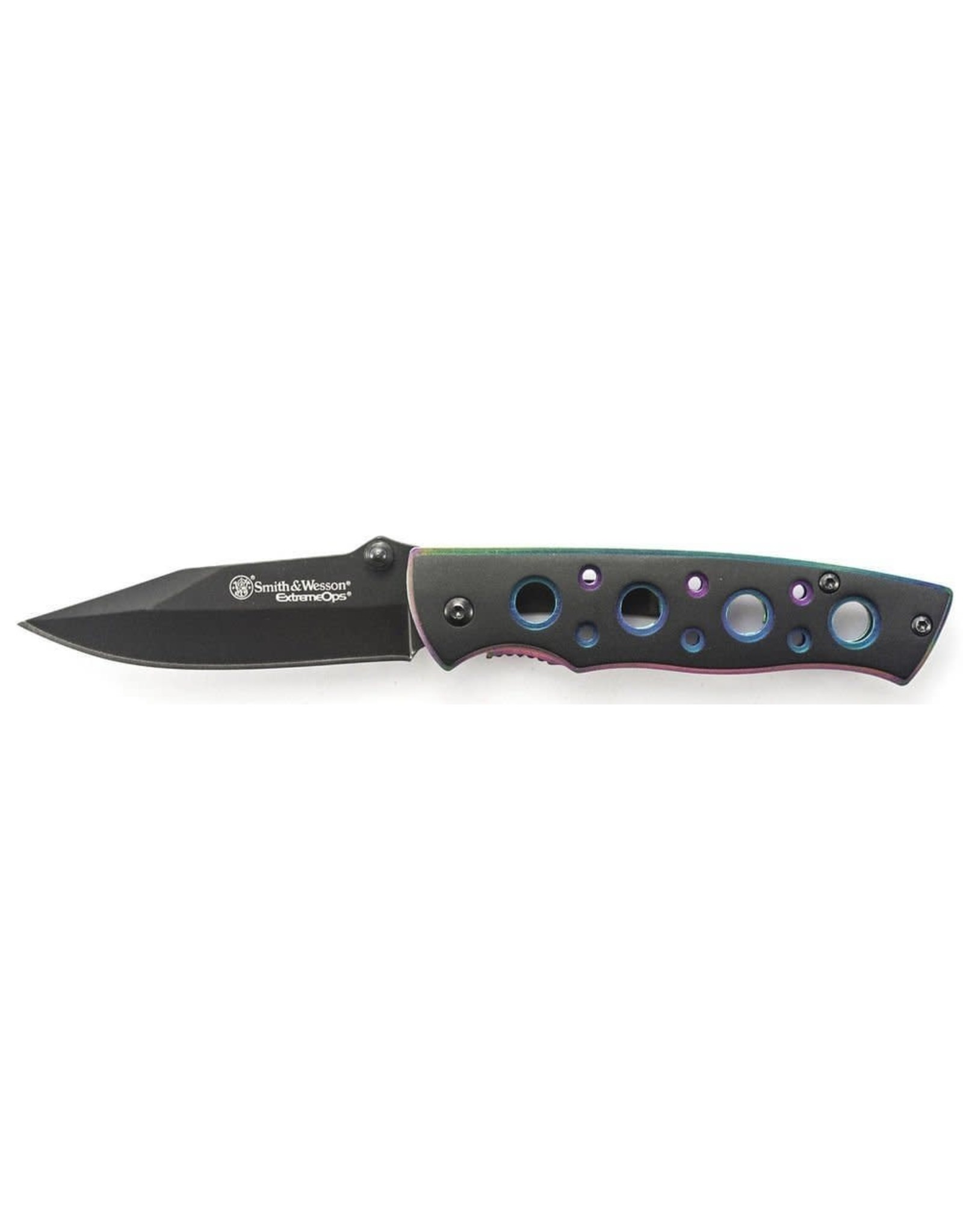 Smith & Wesson Smith & Wesson Extreme Ops Folding Knife 2.75" Black Plain Blade, Multi-Colored Liners, Black Aluminum Handles, Liner Lock - CK113