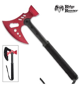 Ridge Runner Ridge Runner Red Tactical Multi-Tool Hammer And Axe With Sheath - Stainless Steel Head, TPU Handle, Paracord-Wrapped - Length 18”
