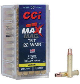 CCI CCI 0063 Maxi Mag TNT Rimfire Ammo 22 WIN MAG, TNT JHP, 30 Grains, 2200 fps, 50 Rounds, Boxed