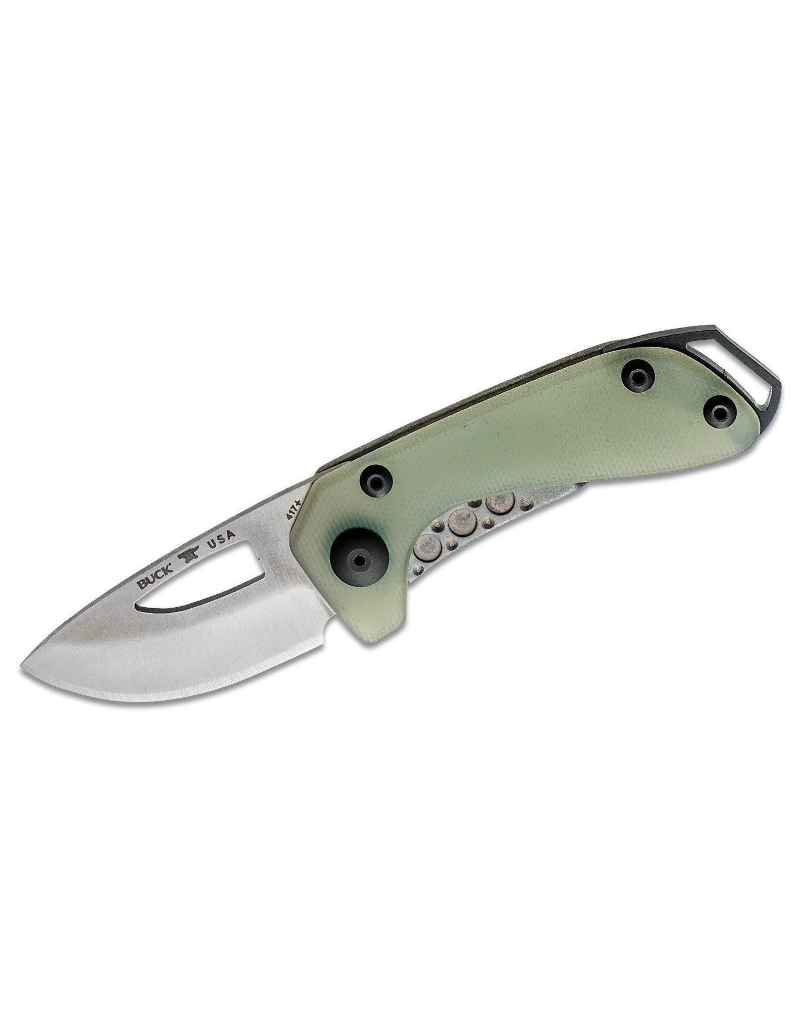 Buck Knives Buck 417 Budgie Compact Folding Knife 2" S35VN Drop Point Plain Blade, Translucent Green (Jade) G10 and Stainless Steel Handles (0417GRS) - 13019
