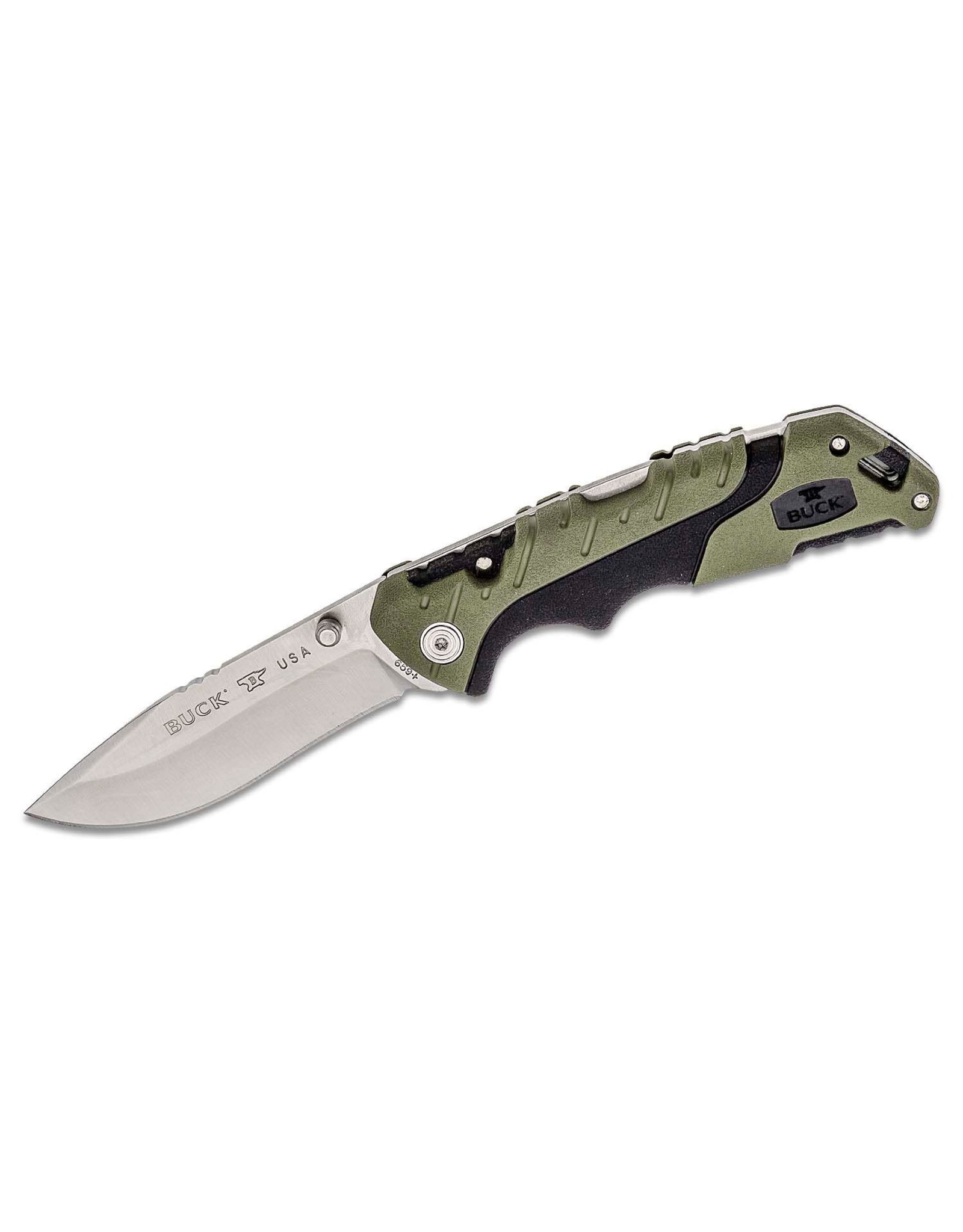 Buck Knives Buck 659 Large Pursuit Folding Knife 3.625" 420HC Stainless Steel Drop Point, Green GRN and Rubber Handles, Nylon Sheath - 11892