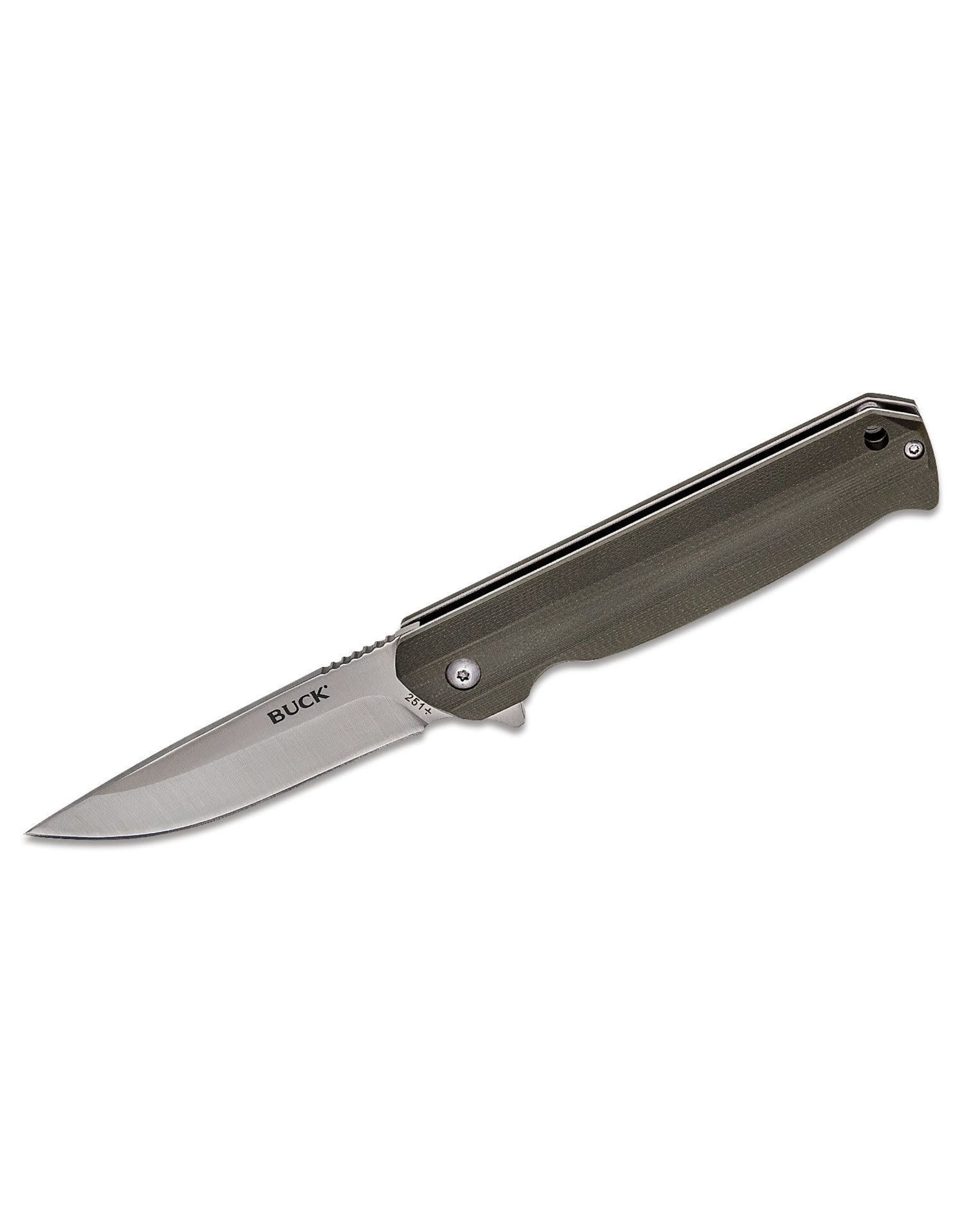 Buck Knives Buck 251 Langford Ball Bearing Flipper Knife 3.375" Drop Point Plain Blade, Green G10 Handles (0251GRS) - 13044