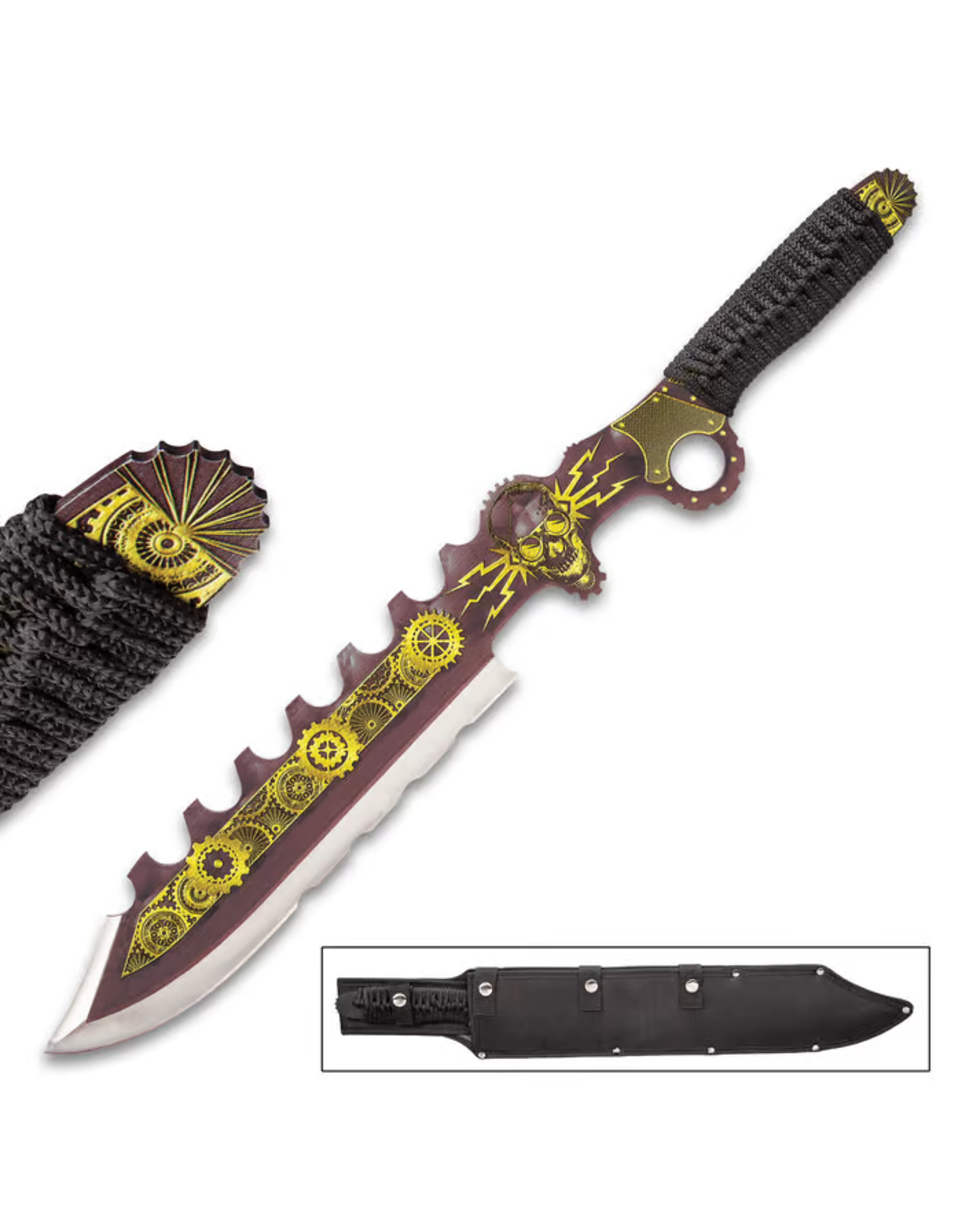 Black Legion Black Legion Aether Master Steamer Sword With Sheath - Stainless Steel Construction, Non-Reflective Coating, Raised Design - Length 24”