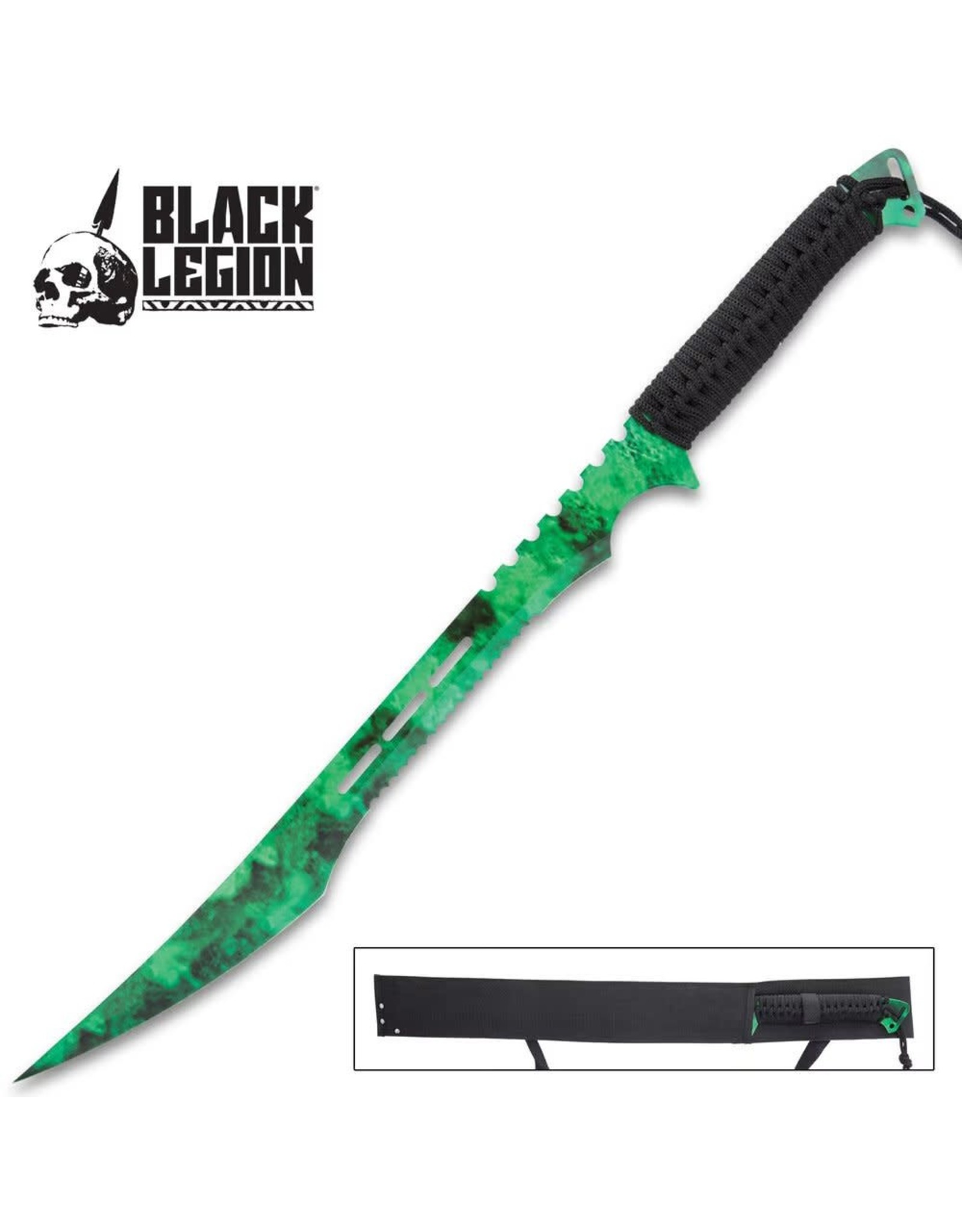 Black Legion Black Legion Poison Cloud Ninja Sword With Sheath - Stainless Steel Construction, Partially Serrated, Cord-Wrapped Handle - Length 27”