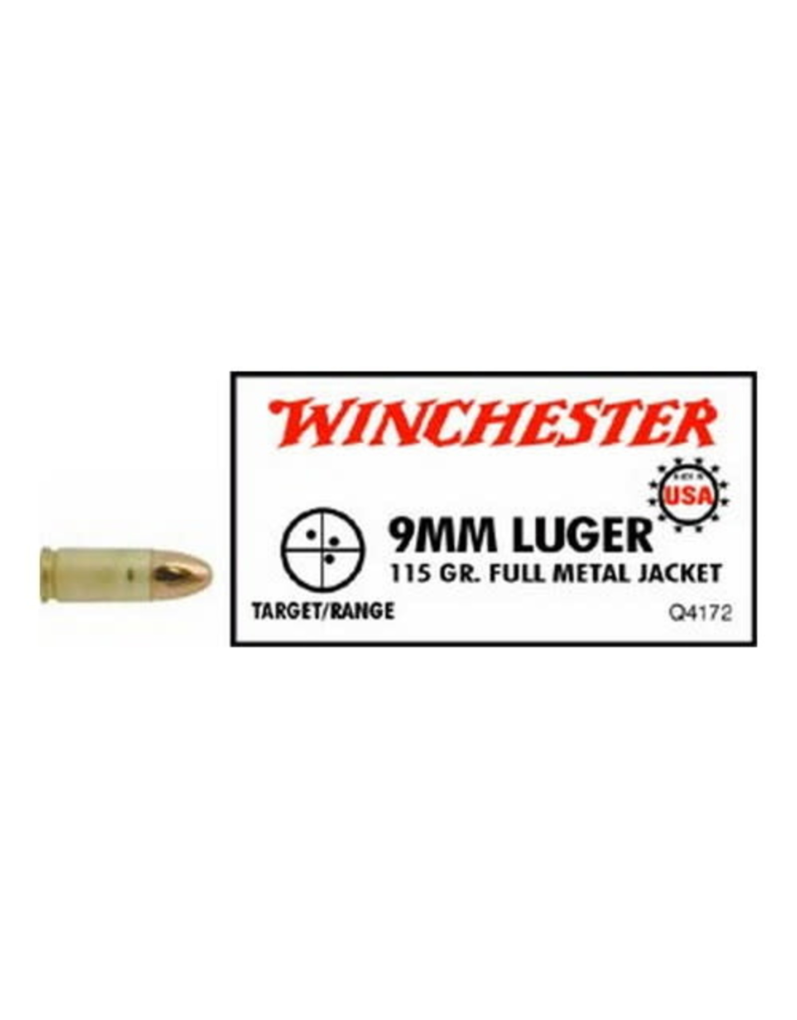 Winchester Winchester Q4172 Pistol Ammo 9MM, FMJ, 115 Gr, 1190 fps, 50 Rnd, Boxed