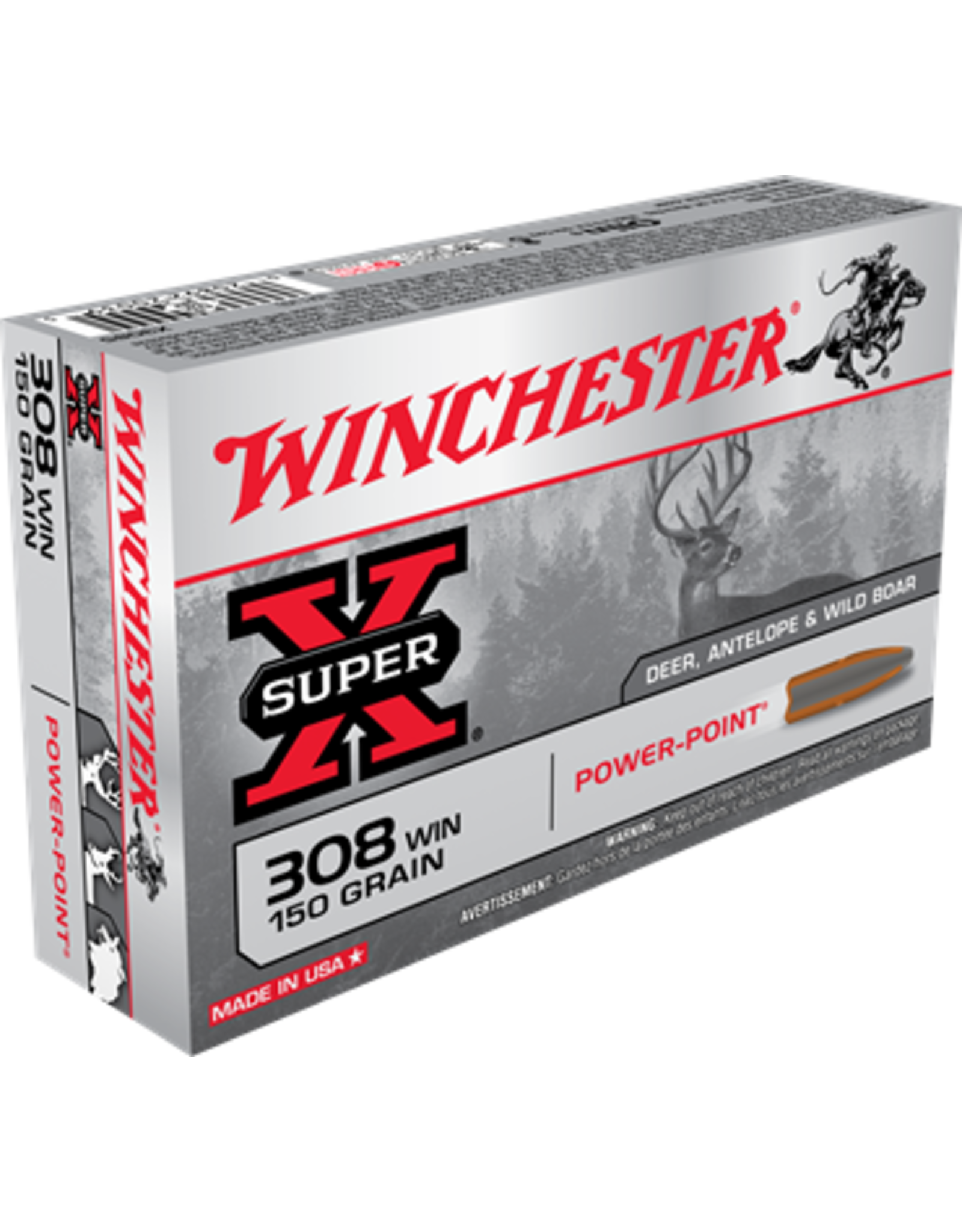 Winchester Winchester X3085 Super-X Rifle Ammo 308 , Power-Point, 150 Grains, 2820 fps, 20, Boxed