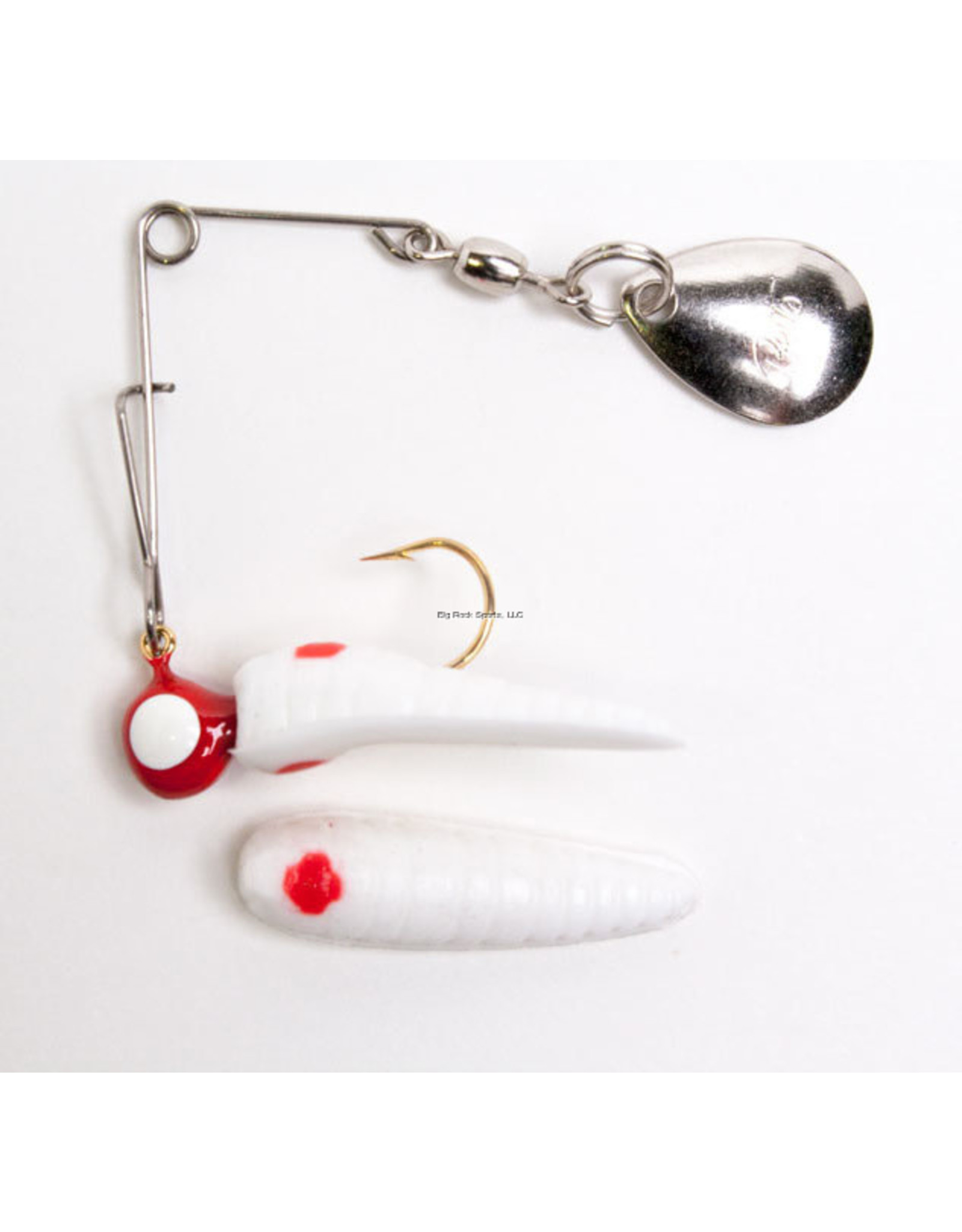 Betts Betts Spin Magnum Series Grub Lure, 1", 1/16 oz, White/Red Dot/Red with White Eye