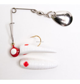 Betts Betts 022MGR-35RN Spin Magnum Series Grub Lure, 1", 1/16 oz, White/Red Dot/Red with White Eye