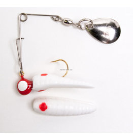 Betts Betts Spin Magnum Series Grub Lure, 1", 1/16 oz, White/Red Dot/Red with White Eye
